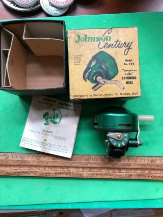 Vintage Fishing Reel Johnson Century Model 100 Made In Usa W/box,  Papers