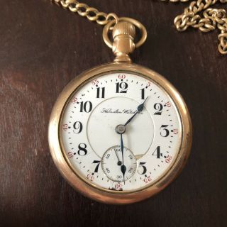 Vintage Hamilton 18s 942 21j Of Pocket Watch Rare Running Gf Case W Chain