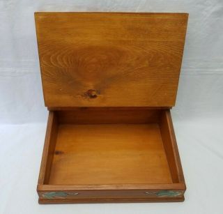 Vintage Wooden Stationary Letter Box Hinged Lid Slant Slope Top Writing Lap Desk 2