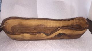 Carved Burl Wood Natural Long Bowl 12 " L X 3 1/4 " W 2.  5 " H W/ Hanging Hole