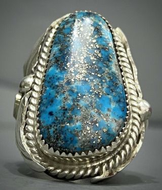 Huge Vintage Navajo Sterling Silver Blue Gem Turquoise Ring Heavy Gorgeous