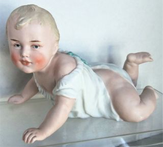 Larger 8 " Crawling Baby German Piano Baby Bisque Figurine,  Gebruder Heubach