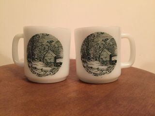 The Old Homestead In Winter Mugs Glasbake Coffee Cups Set Of 2 Currier And Ives