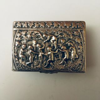 Antique Silver 800 Hallmark Decorated Nude Winged Figured Small Box