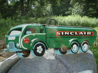 Old Vintage Sinclair Flame Oils Porcelain Gas Pump Sign Die Cut Truck