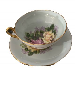 Stanley Fine Bone China Baby Blue Teacup And Saucer With Two Rose Pattern