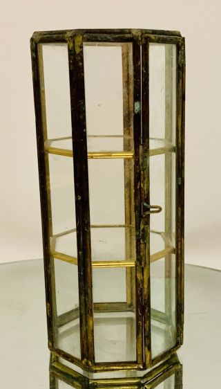 Vintage Glass And Brass Mini Curio Box Hinged Side Door/ 6” T X 2 3/4” D