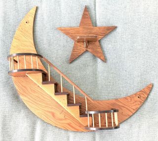 Vintage Crescent Moon - Star - Wood - Shelf - Curio - Staircase Wall Hanging