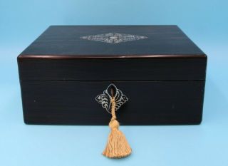 Antique 19th Century Ebony (coromandel?) Wood Box With Mother Of Pearl Inlay