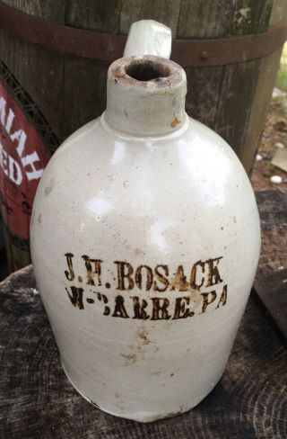 Antique Vintage J F Bosack Stoneware Moonshine Crock Jug - Brown On Beige