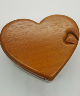 Vintage Hand Crafted Heart Wood Puzzle Jewelry Trinket Box Engagement