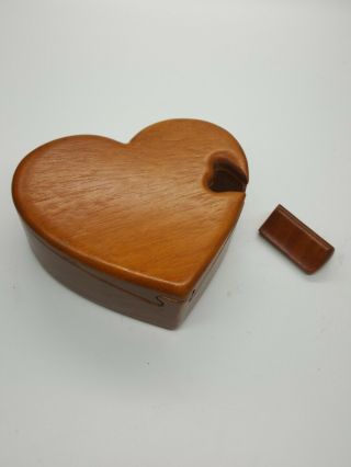 Vintage Hand Crafted Heart Wood Puzzle Jewelry Trinket Box Engagement 2