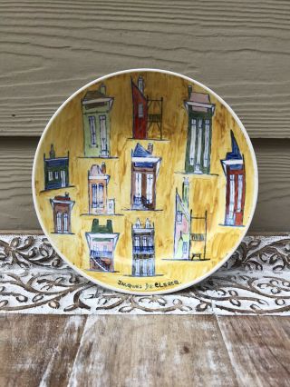 Great Rare Signed Jacques Declercq Painted Ceramic Dish French Quarter Houses La