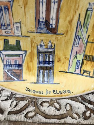 Great Rare Signed Jacques DeClercq Painted Ceramic Dish FRENCH QUARTER HOUSES LA 3