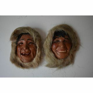Vtg 1965 Alaskan Eskimo Handmade Art Mask Figures Brad Temple Chalk Native