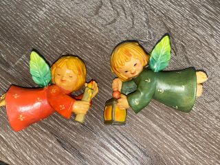 2 Vtg Flying Angel Ornament Hand Carved Wood Italy Anri Ferrandiz Schmid