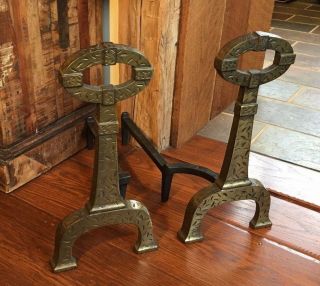 Vintage Art Deco Cast Iron Fireplace Andirons And Amazingly Intact