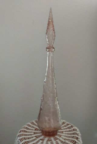Vtg Mid Century Empoli Genie Bottle Decanter Baby Pink Peach Fruit Motif 22 