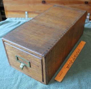 Library Index Card Filing Cabinet Drawer Vintage Wooden Oak Antique Box Dovetail
