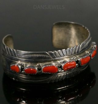 Handmade Navajo Old Pawn Vintage Traditional Sterling Red Coral Bracelet