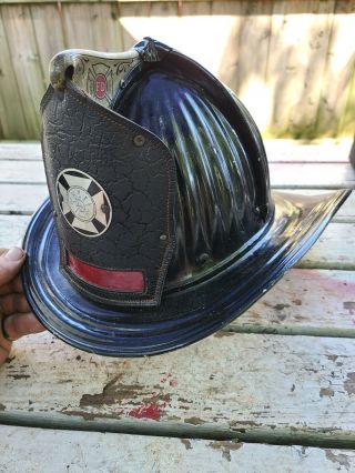 Vintage Cairns & Brothers Fire Helmet Fireman Hat Clifton Nj Metal Leather Pics