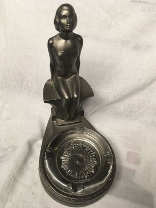 Frankart Ashtray Art Deco Nude Lady Sitting On Edge Of Bowl Coin Holder Metal