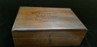 Antique Enterprise Mfg.  Co.  Sad Irons Wood Box Philadelphia,  Pa