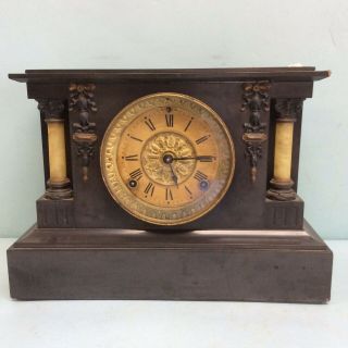 Mantel Clock Wood Case By Seth Thomas,  Thomaston,  Conn.  14” W