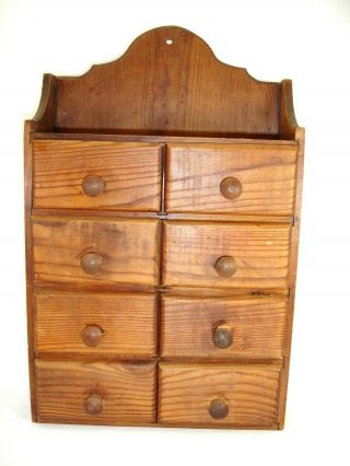 Vintage 8 Drawer Wooden Spice Cabinet,  Organizer,  Sewing,  Pine,  16 X 10 In.