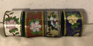 Vintage Japanese Cloisonne Napkin Rings Set Of 4 Blue Enamel