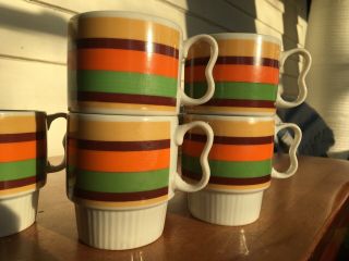 Stackable Retro / Vintage Coffee Or Tea Mugs Made In Japan.  Matching Set Of 7