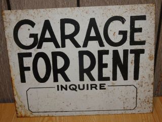 Vintage Antique " Garage Inquire " Metal Sign 10 " X 8 " Has Some Marks/rust