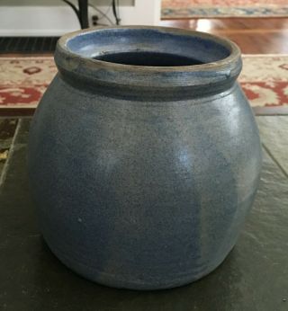 Antique Blue Stoneware Pottery Storage Jar Crock