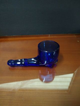 Vintage Colbalt Blue Glass Pipe Shaped Candle Holder - Heavy Glass