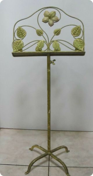 Vintage Toleware Tole Painted Music Notes Menu Art Wrought Metal Stand Display