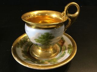 1 French Imperial 19thc Antique Vieux Old Paris Porcelain Cup Saucer Gilded
