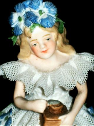 Antique German Victorian Dresden Lace Girl Doll Baby Porcelain Bisque Figurine