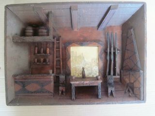 Antique Folk Art Wood Shadowbox Diorama Wall Art Primitive Rustic Cabin Room 2