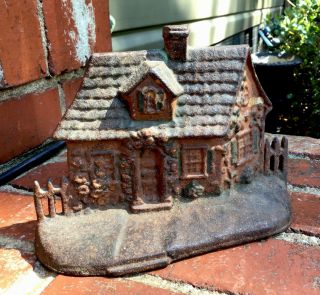 Antique National Foundry - Cast Iron Doorstop Cottage - All Paint & Patina