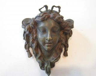 Small 3.  5 " French Bronze Art Nouveau Young Girls Face Sculpture Marked Ag 0110