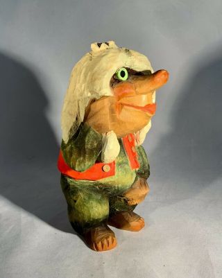 Henning Norway - Hand Carved Troll w/Crown - Signed - Vintage Mid Century - 7” 2