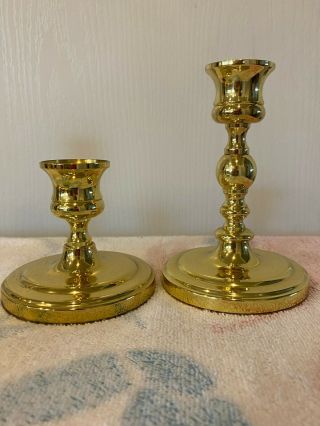Set Of 2 Baldwin Polished Brass Tapered Candlestick Holders