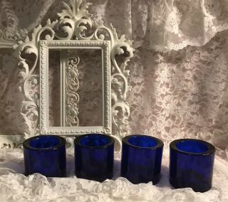 Set Of 4 Cobalt Blue Candle Votive Tea Light Holders Gorgeous Look Solid
