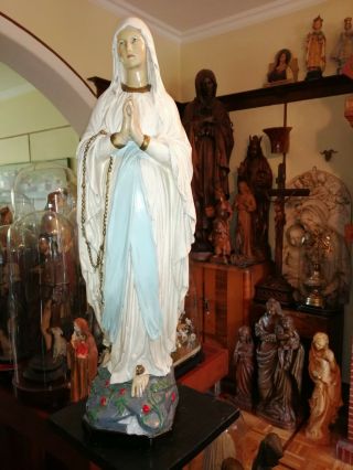 Big Antique Vintage Plaster Virgin Mary Our Lady Of Lourdes Chapel Statue