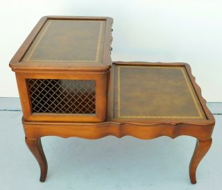 Antique/vtg Solid Mahogany Wood Leather Top 2 Tier Step Side/end Accent Table
