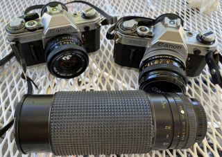 2 Vintage Canon Ae - 1 Slr 35mm Camera Fd 50mm 1:1.  8 Lens & Sears 202 Zoom Lens