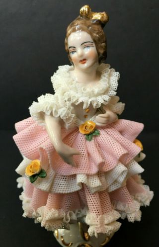 Vintage Dresden Porcelain Lace Dancing Lady Figurine Roses
