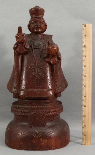 Antique Early 20thc Hand Carved Wood,  Infant Jesus Of Prague,