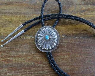 Vintage Turquoise Sterling Silver Concho Bolo Tie