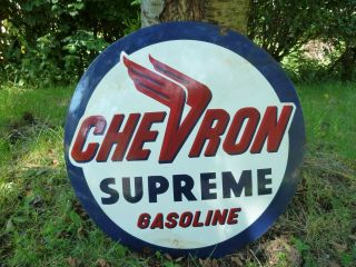 Chevron Porcelain Sign Advertising 20 " Domed Old Gas Oil Vintage Gasoline Usa